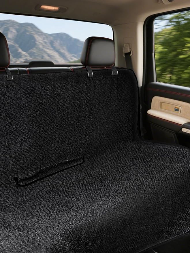 Waterproof Towel Back Seat Cover for Car, Truck, Van & SUV – Durable Rear Bench Seat Cover for Kids & Dogs, Seat Back Protector Easy to Install (Black)