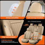 KEYOOG Universal 5-Seater Waterproof Breathable Nappa Leather Car Seat Covers Full Set, Fit for Front Rear Seats, Compatible with Hy-undai Sonata, To-yota Camry, Fo-rd F-150, Fit Most Sedans SUV Beige