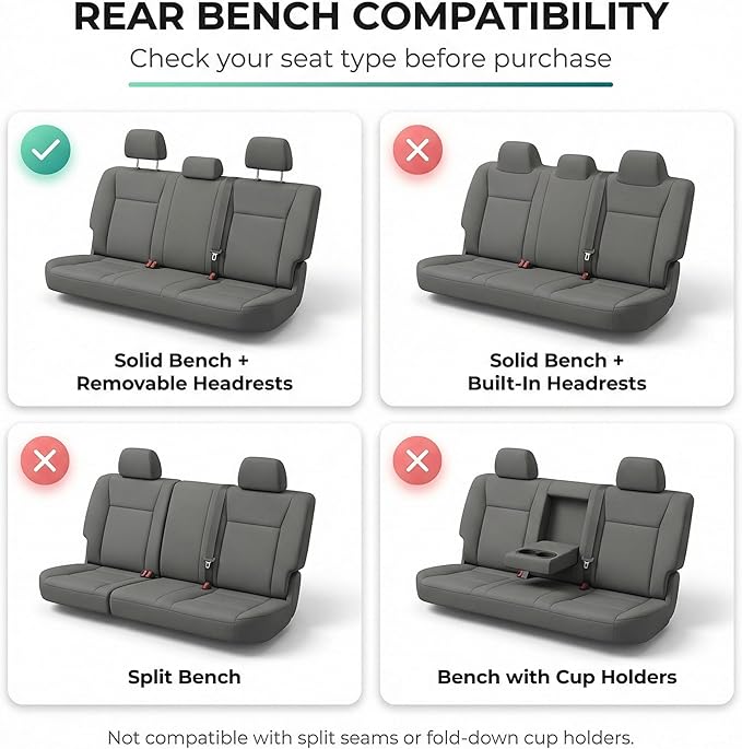 FH Group Automotive Rear Car Seat Covers for SUV, Trucks, Sedan and More - Universal Fit Rear Solid Bench Design Interior Accessories - 3D Mesh Fabric Center Panel - Beige