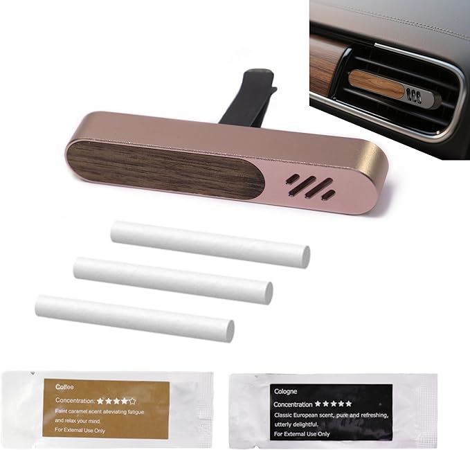 Luxury Car Air Freshener Vent Clip – Premium Wood & Metal Diffuser in Multiple Colors & Scent Kits – Reusable, Unisex for Men & Women (Rose Gold, Classic Masculine)