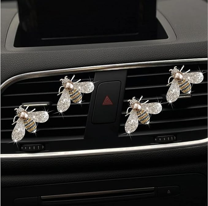 4 Pcs Bling Bee Air Vent Clips,Crystal Bee Car Air Fresheners Vent Clips Car Diffuser Vent Clip Rhinestone Diamond Bee Car Decoration Car Interior Decor Bling Car Accessories,Interior Accessories