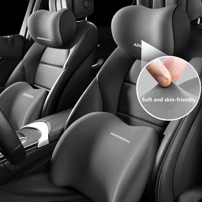 2025 Car Headrest & Lumbar Support Cushion, Car Lumbar Support Pillow and Neck Pillow Kit, Ergonomic Seat Headrest and Backseat for Neck Back Pain Relief (Brown)