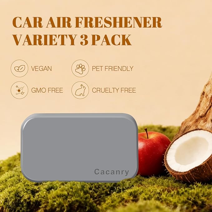 Car Air Freshener - Stone Air Freshener - Car Odor Eliminator for Visor Clip - Long Lasting Car Scent - Variety 3 Pack - CLIP INCLUDED (Teak-Candied Apple-Cabana)