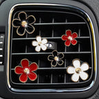Daisy Air Vent Clips, 6 Pcs Cute Flower Car AC Outlet Clip - Colorful Car Interior Decor Charm (Black, White, Red)