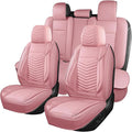 Nappa Leather Car Seat Covers Full Set, Pink Car seat Protector 5 Seats, Waterproof Car Seat Cushion, Universal Automotive Seat Covers Fit for SUV Truck Pick-up Sedan, Front and Rear