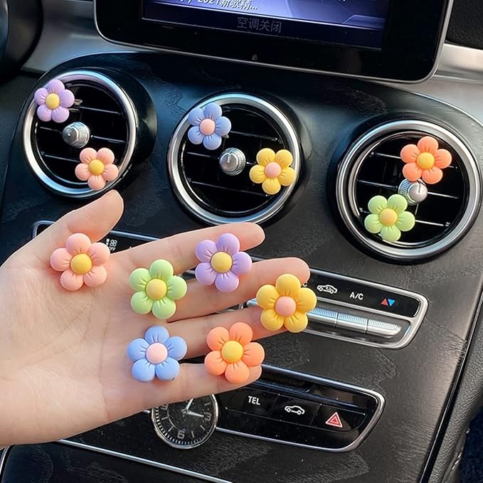 6 Pieces Flowers Car Air Vent Clips with Fragrance Pads Colorful Daisy Flower Car Air Freshener Groovy Retro Hippie Flowers Air Vent Decorations Cute Car Diffuser Accessories Car Interior Decor