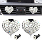 2 Pieces Bling Crystal Heart Car Vent Clips Sparkling Air Freshener and Decorative Accessories for Women Men SUV Truck (White)