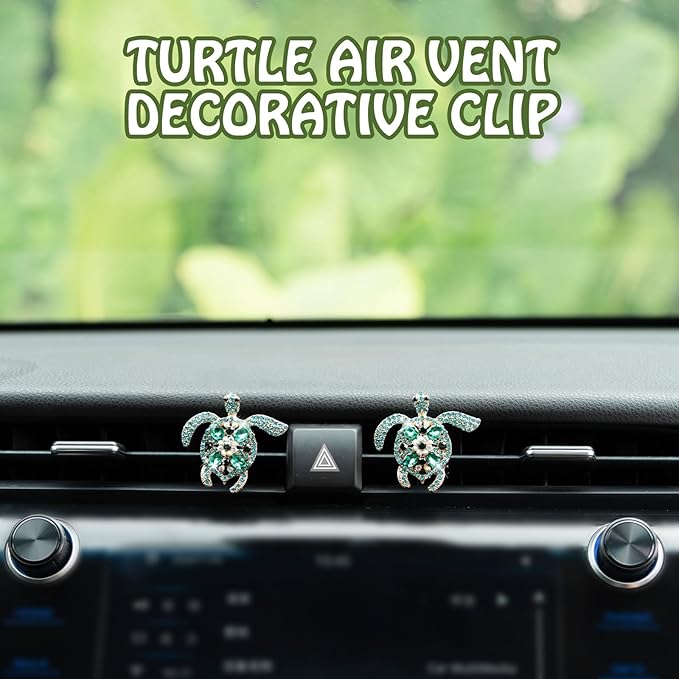 2PCs Bling Turtle Car Air Freshener Vent Clip, Crystal Diamond Vent Clip Decoration