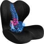 Seat Cushion for Office Chair and Car, Lumbar Support Pillow for Office Chair, Memory Foam Ergonomic Seat Cushion for Long Sitting, Back & Tailbone Pain, Sciatica - Black