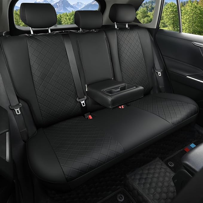GIANT PANDA Full Set Car Seat Covers Custom Fit for Toyota Rav4 Hybrid SE/XSE 2019 2020 2021 2022 2023 2024 2025 Rav 4,Prime SE,Prime XSE 2021 2022 2023 2024,Stretch Faux Leather,Polyester Fiber,Black