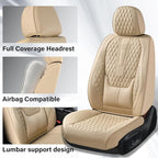 Coverado Front Seat Covers, Car Seat Covers Front Seats, Nappa Leather Seat Covers for Cars, Waterproof Seat Covers with Lumbar Support Universal Fit for Most Cars SUV Trucks (Front, Beige)