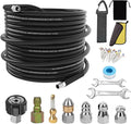 Sewer Jetter Kit for Pressure Washer,Water Jet Drain Cleaning Hose with Corner Rotating Button Spring Nose 1/4" NPT Sewer Cleaning Tool High-Pressure Nozzles,5800 PSI 50 FT