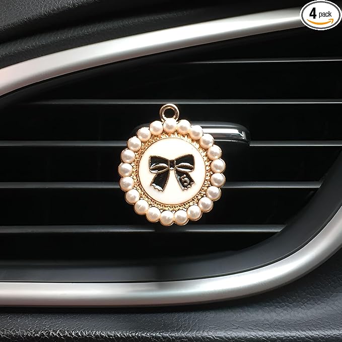 4 pcs Cute Car Vent Clips Car Air Fresheners Vents Clips Glistering Crystals Air Freshener Clip Charm Car Inter Decor Cute Accessories for Women Girls (Pearl bow air outlet)