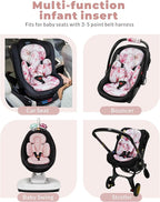 Newborn Car Seat Insert, Head and Body Support, Reversible Infant Insert Compatible with Baby Carseat, Stroller, Mamaroo Swing, Rocker, Bouncer. Baby Car Seat Cushion - Pink Floral