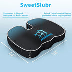 Ergonomic Memory Foam Seat Cushion & Lumbar Support Pillow Set, Orthopedic Coccyx Cushion for Office Chair, Car, Home – Relieves Back, Sciatica & Tailbone Pain, Improves Posture Black/Large