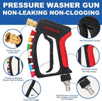DUSICHIN Short Pressure Washer Wand High Spray Swivel Gun 7 Nozzle Tips 4000 PSI, Pressure Washer Attachment 1/4" Quick Connector Outlet,M22-14mm M22-15mm 3/8" INLET, Not for Garden Hose DUS2911