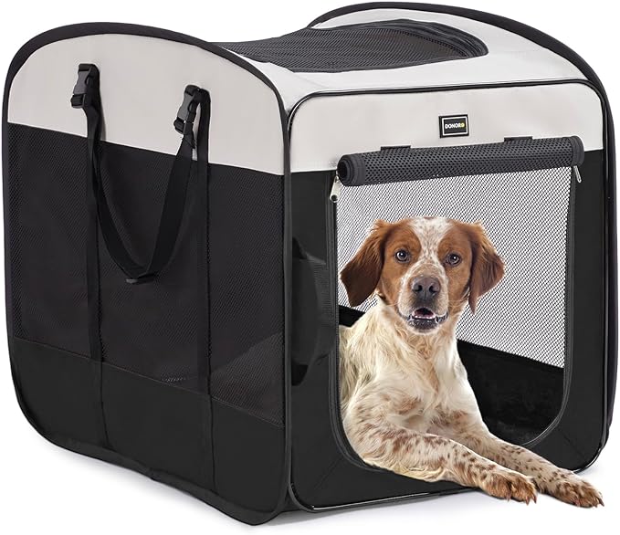 DONORO Dog Kennels and Crates for Medium Dogs, Portable Pop Up Indoor Pet Cage with Sturdy Wire Frame, Collapsible Travel Crate Soft Sided Cat Bag Escape Proof (Black, 28.0" L x 18.0" W x 22.0" H)