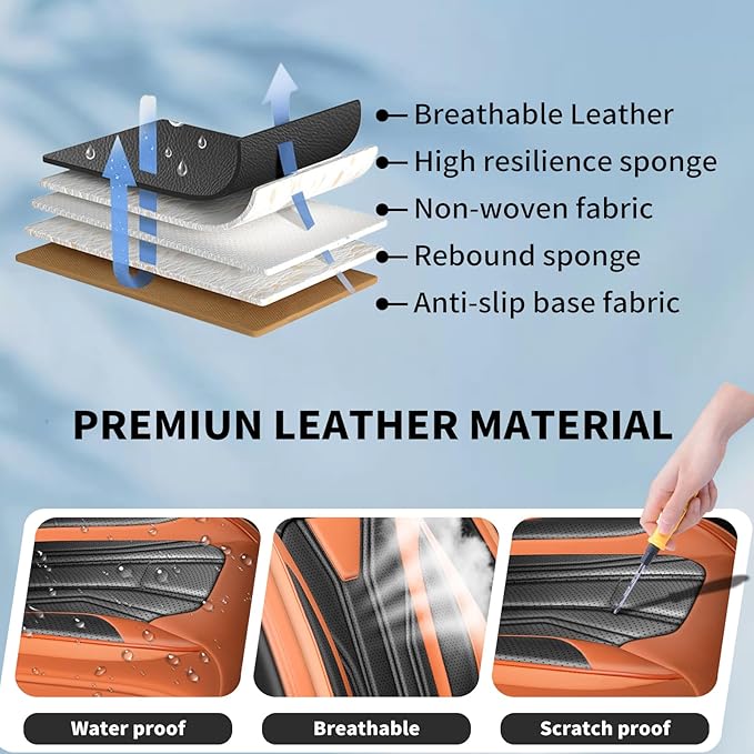 Fit CRV Car Seat Covers Premium Leather for Honda CRV cr-v 2011-2025 2026. Waterproof， Breathable, Scratch-Resistant & All-Weather Seat Cushion Protector (Front Seat,Orange&Black)