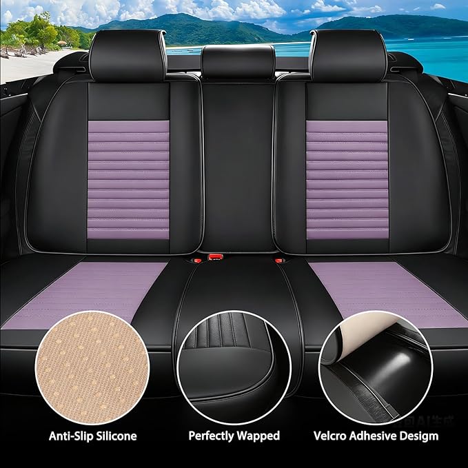 Car Seat Covers Full Set Fit for Toyota Venza 2009-2025,2026, Premium Faux Leather Car Seat Protector,Breathable Anti-Slip Full Wrapping Edge Seat Covers(Black&Purple,Full Set)