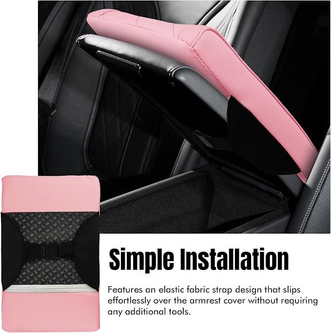 Hovom Car Center Console Armrest Pillow, 12.6"×7.87"×1.97" Leather Arm Rest Cover for Cars, Soft Comfortable Auto Armrest Cushion Pad, Vehicle Middle Console Cover, Car Accessories (Pink)