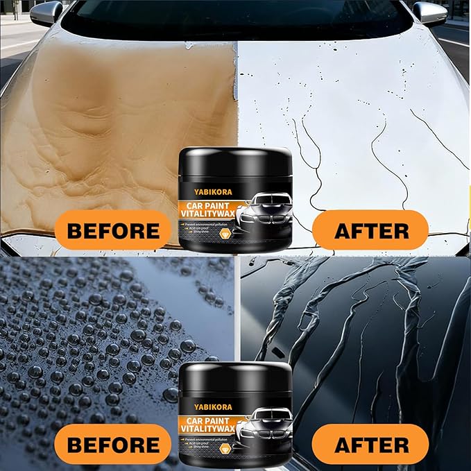 Car Wax Polish, Carnauba Wax Restores Shine High Hydrophobicity & Antioxidant, Long-Lasting Protection Gentle Formula For Cars, Rvs, Trucks, Motorcycles - Includes Sponge & Towel - 3.53oz, 2 Set