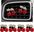 4PCS Cherry Car Air Vent Freshener Perfume Clip, Rhinestone Vehicle A/C Outlet Clips Bling Charm with Scented Pads, Sparkly Diamond Vent Clamp Cute Cherry Decoration for Women