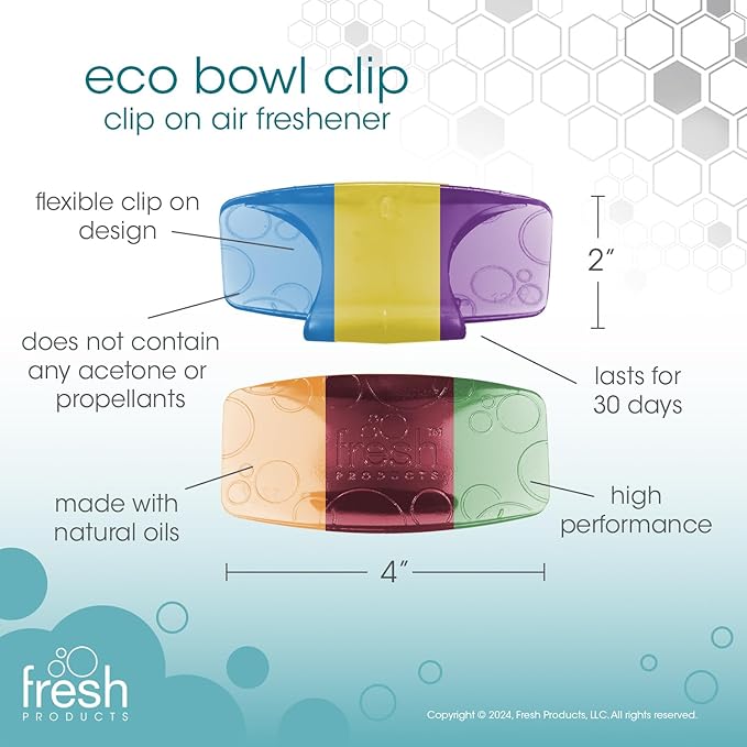 Fresh Products Eco Bowl Clip Air Freshener - Versatile Design Toilet & Trash Freshener - Chemical Free Natural Oils - Discreet - Lasts 30 Days - Made in USA - Variety Pack 6 pk