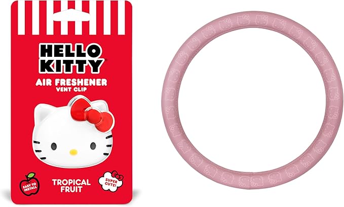 Hello Kitty Steering Wheel Cover, Official Sanrio Car Steering Wheel Cover with Easy Clip-on Car Air Freshener – Cute and Long-Lasting Hello Kitty Air Freshener for Car, Odor Eliminator, Fun Scents