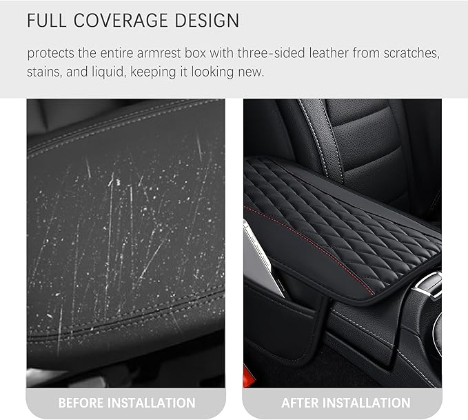 Patchwork Leather Center Console Covers for Cars,Upgraded Arm Rest Cover for Car with Side Storage Pocket for Car Seat Organizer,Middle Console Cover Stylish Car Decoration (Black)