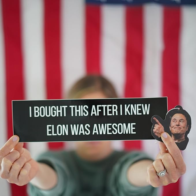 Pro Elon Bumper Sticker with Elon Musk Doge Air Freshener – Funny Tech Car Decal Bumper Sticker for Tesla – Weatherproof Vinyl – Gift for Entrepreneurs & Meme Lovers