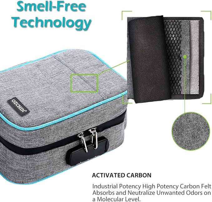 OZCHIN Large Smell Proof Bag with Combination Lock Odor Proof Lock Box Travel Storage Case Activated Charcoal Bag Great Christmas Gift (Grey)