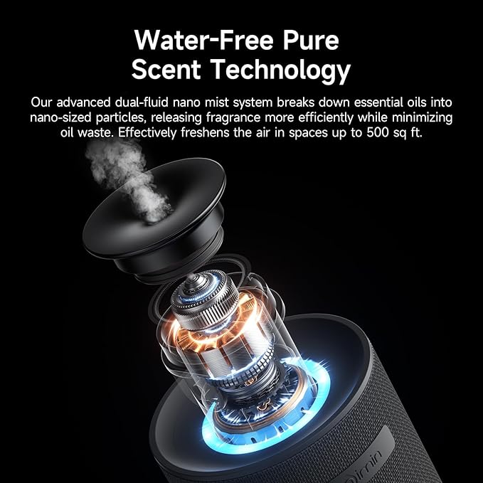 Waterless Car Diffuser & Home Aromatherapy Diffuser with Ignition-Activated Start/Stop | Cordless Portable Car Air Freshener for Essential Oils 5/10/15ml | Adjustable Scent, 2-in-1 Home/Car Mode