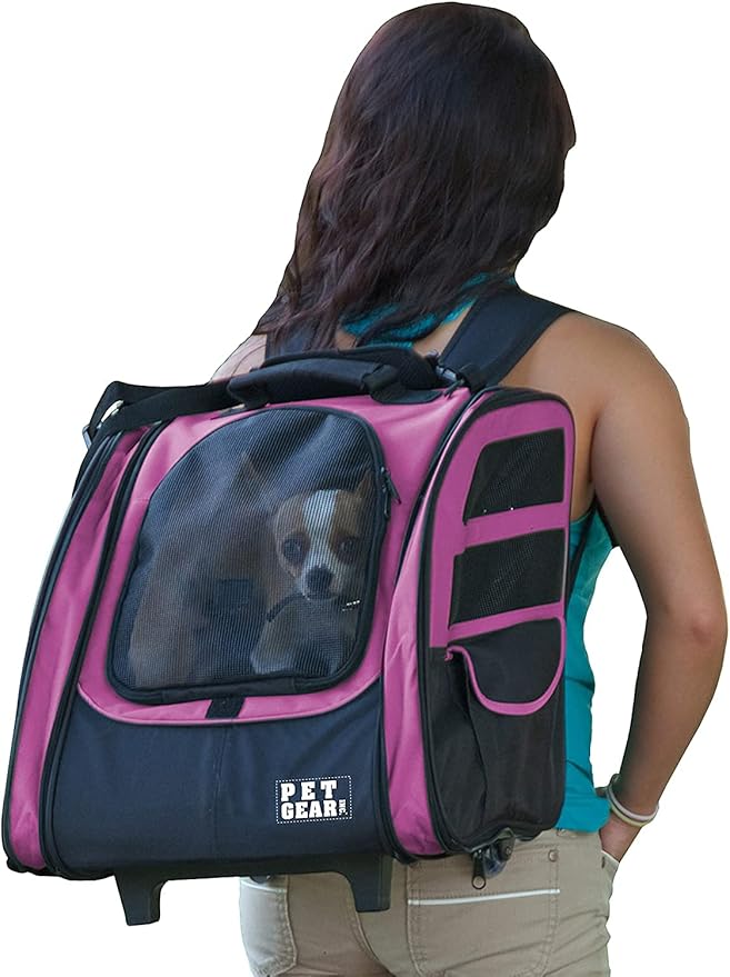 Pet Gear I-GO2 Roller Backpack, Travel Carrier, Car Seat for Cats/Dogs, Mesh Ventilation, Included Tether, Telescoping Handle, Storage Pouch, 1 Model, Available in 5 Colors