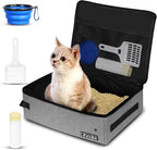 Petskd Portable Cat Travel Litter Box with Lid and 10 pcs Disposable Liner Bags, Leak-Proof and Collapsible, Cat Travel Essentials for Car, Hotel, Airplane and Other Outdoor Use(Grey)
