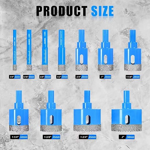 Diamond Hole Saw Tile Drill Bits Kit, 11 PCS Serrated Brazing Core Drill Bit Set with EVA Hole Saw Guide Jig, Hole Saw Sets for Ceramic, Glass, Tile, Marble, Granite, Gypsum