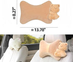 Car Headrest Pillow 2PCS Plush Bear ＆ Bunny Car Seat Headrest Pillow - Memory Foam Neck Support Cushions for Comfortable Driving, Easy Install & Washable (Bear+Rabbit)
