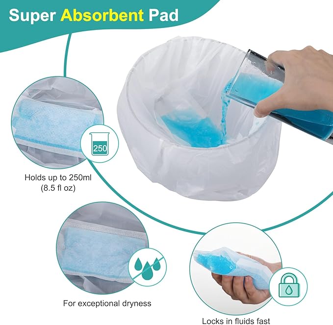 120 Pcs Travel Potty Bags Liners with Absorbent Pads Disposable Car Potty Portable Training Bags for Seat Bed Pan Liners for Toddler Travel Fit Most Potty Chairs