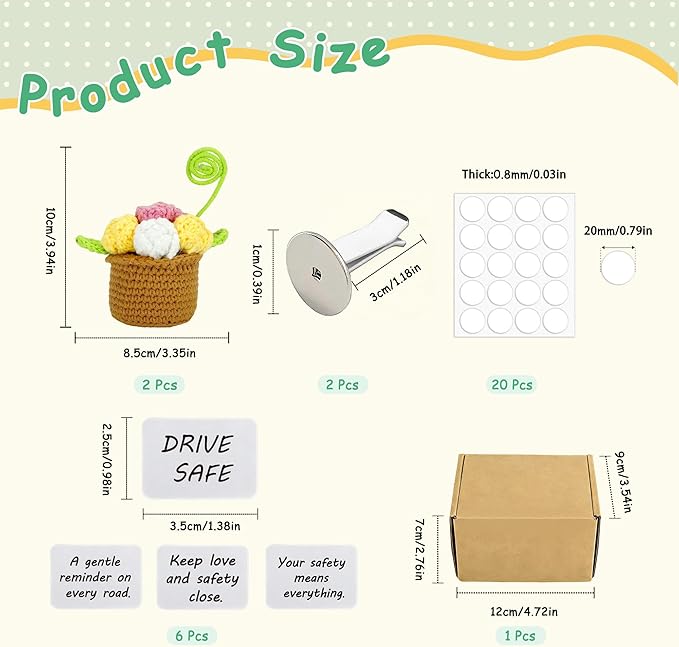 SUNACE 2 Pcs Cute Crochet Plant Car Vent Clips, Handmade Plant Pots Car Air Freshener with 6 Scent Cards, Car Interior Decor Accessories Gift for Women, for Car Vents, Home & Office Spaces
