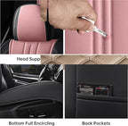 Car Seat Covers, Premium Leather Car Seat Covers, Waterproof and Breathable Seat Covers, Universal Car Seat Protector Fit for Cars, Trucks, SUVs, Pick-ups (Black & Pink, FullSet)