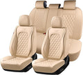 Coverado Full Set Leather Car Seat Covers, Waterproof Faux Leather Seat Covers, Beige Car Seat Protectors, 5 Seats, Universal Fit for Most Cars & SUVs-Beige
