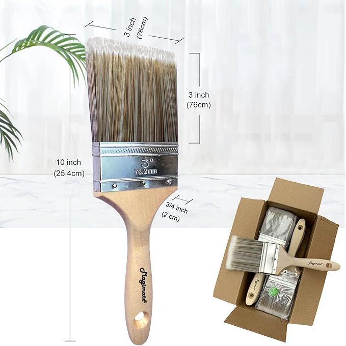 3-Inch (76mm) Double Thick Chip Paint Brush – Versatile Wood Handle Stain Brush for Furniture, Walls, Fences, and Murals, Wide Gesso, Plaster, Polyurethane and Varnish Paintbrush - Pack of 12