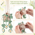 Cute Crochet Plant Car Freshener 12ml Empty Refillable Diffuser Bottle with Plants Hanging Accessories for Rearview Mirror Home Office Decor Women Mother's Day Gifts(Daisy)