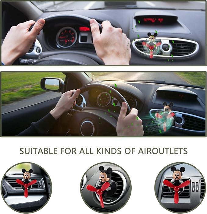 Car Air Fresheners Cute Cartoon Mouse Pilot Car Diffuser Rotating Propeller Automotive Air Outlet Fan Creative Car Perfume Decoration Cool Car Accessories (Men)