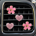 4PCS Car Air Vent Clips with Fragrance Pads, Cute Flower Car Air Fresheners Vents Clips Diamond Vent Clip Auto Interior Decor Charm Bling Auto Accessories Decoration for Women (Pink)