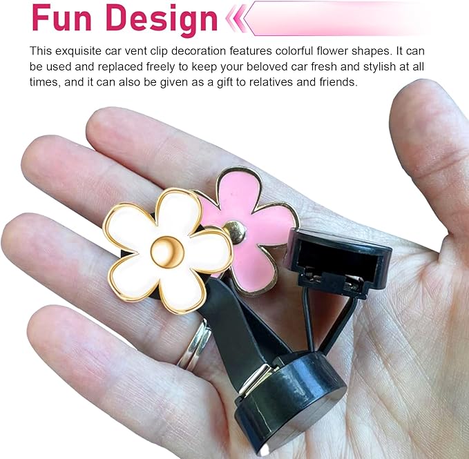6PCS Car Air Vent Clips, Colorful Daisy Flower Auto Air Conditioning Outlet Clip, Cute Car Clip Interior Air Vent Decoration, Universal Girly Cars Interior Accessory for Women(Red Pink White)