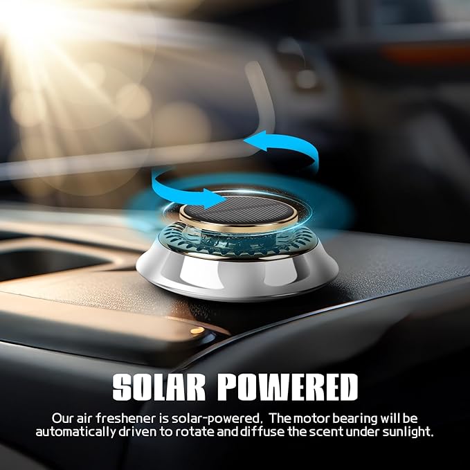 Wuyaoyao Car Air Freshener, Rotating Solar Energy Car Fragrance Diffuser, Long Lasting Automotive Scents Air Freshener Diffuser, Mini Aromatherapy Air Purifier for Most Vehicles(White, Ocean)