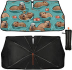 Cute Capybara Print Car Sunshade Umbrella Capybaras Windshield Sun Shade for Car Retractable Umbrella Sunshades for Front Window Cute Sun Shades Cover Visor Portector Block UV Rays