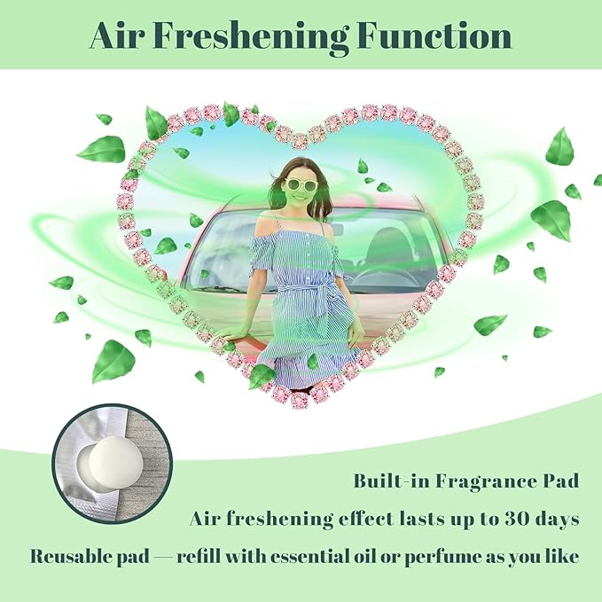 Personalized Car Air Freshener with Photo – Custom Rhinestone Vent Clip & Heart-Shaped Acrylic Picture Frame for Car Interior Decoration Accessories (Pink, One Size)