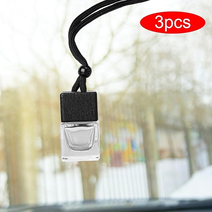 3 Pcs Hanging Car Air Freshener Empty Car Diffuser Bottles, Car Air Freshener Ornament, Essential Oils Diffuser Bottles Remove Auto Odor Fresh Air for Auto Interior Home Office Decor, Transparent
