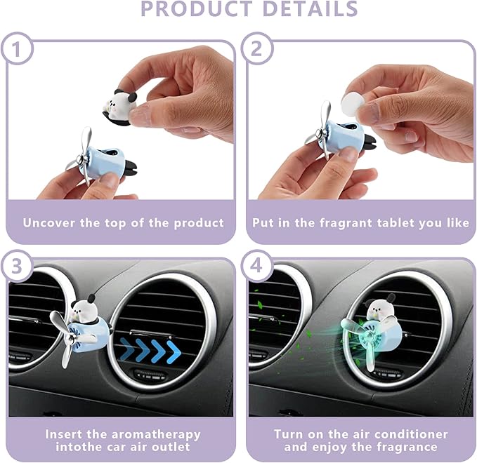Car Air Fresheners Cute Cartoon White Puppy Pilot Car Diffuser Rotating Propeller Automotive Air Outlet Fan Creative Car Perfume Decoration Funny Car Interior Accessories